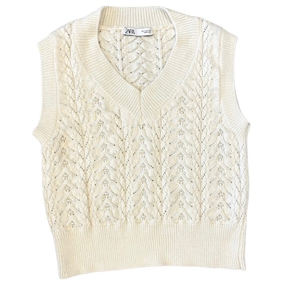 ZARA Knit Woven Pearl Details Sweater Vest Size Small - Picture 1 of 5